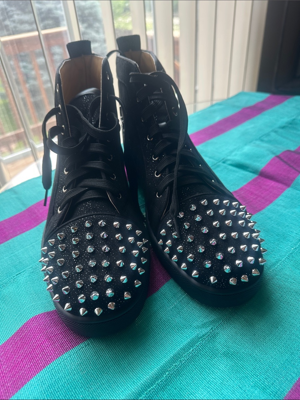 Christian Louboutin Black Studded Lace-Up Ankle Boots